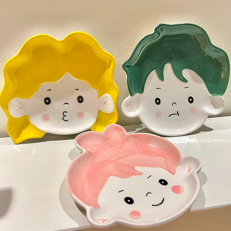 Whimsical Ceramic Plates – Cute Face Design | Perfect for Snacks & Decor