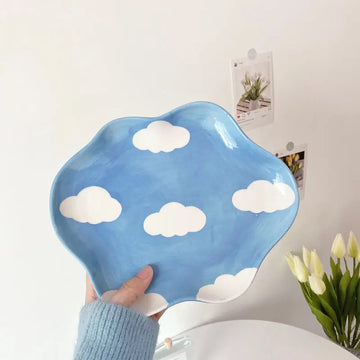 Cute Cloud Motif Ceramic Plate for Everyday Use