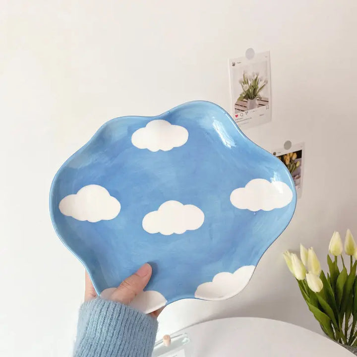 Cute Cloud Motif Ceramic Plate for Everyday Use