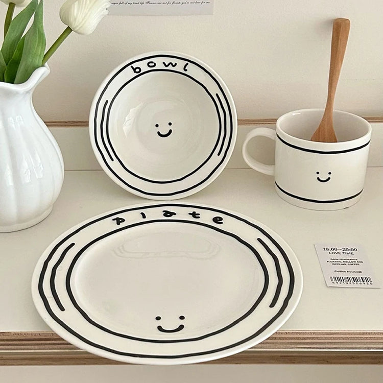 Cheerful Ceramic Dinnerware Set: Plate Bowl and Mug