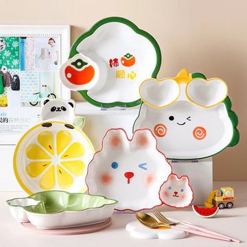 Colorful Ceramic Kids Plates in Fun Shapes – Bunny, Panda, Leaf, Citrus, Cloud & Cartoon Character Dishes for Toddlers and Children