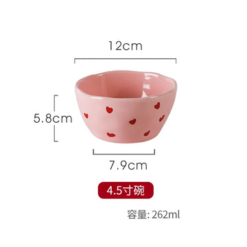 Romantic Pink Heart Ceramic Bowl and Plate - Bowl-12x5.8cm-1Pc