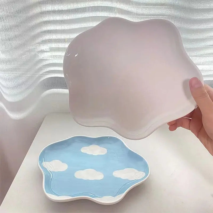 Cloud Painted Cute Ceramic Plate for Fruit and Dessert