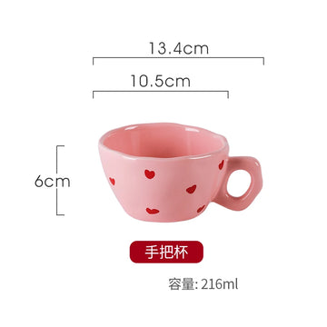 Romantic Pink Heart Ceramic Bowl and Plate - Mug-13.4x6cm-1Pc