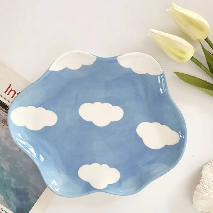 Whimsical Cloud Ceramic Plate for Fruits and Snacks