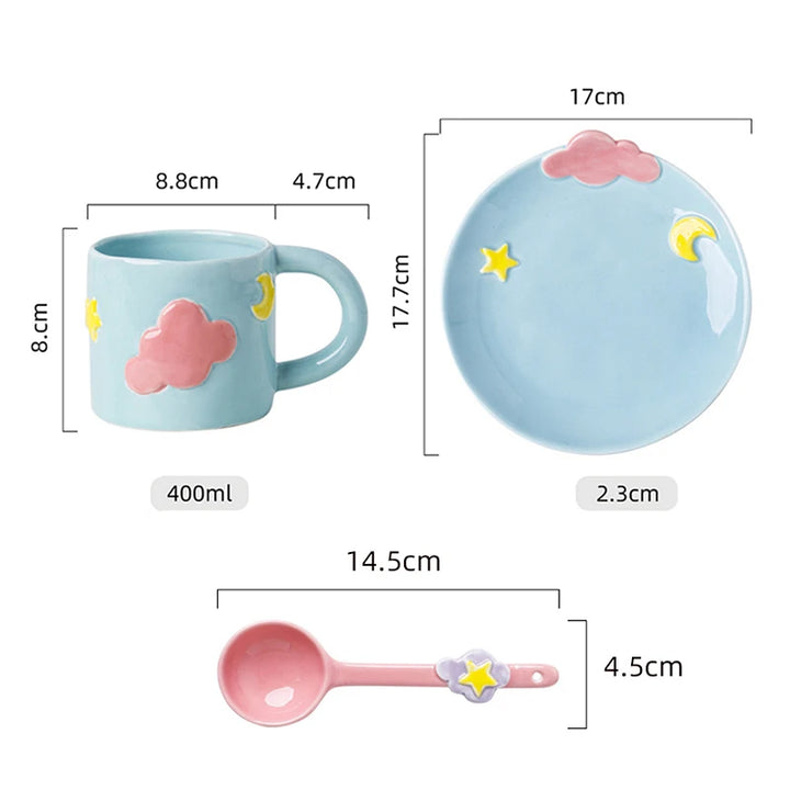 Modern Ceramic Plate with 400ml Coffee Mug and Spoon