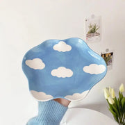 Hand-Painted Cloud Ceramic Plate for Breakfast and Dessert