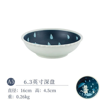 Hand-painted Japanese style cat ceramic plate