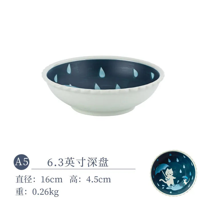 Hand-painted Japanese style cat ceramic plate