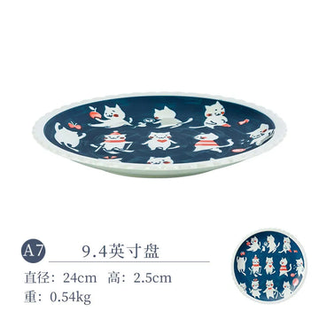 Hand-painted Japanese style cat ceramic plate