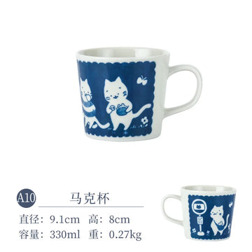 Hand-painted Japanese style cat ceramic plate