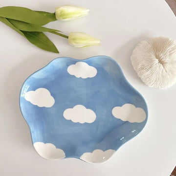 Cute Cloud Motif Ceramic Plate for Everyday Use