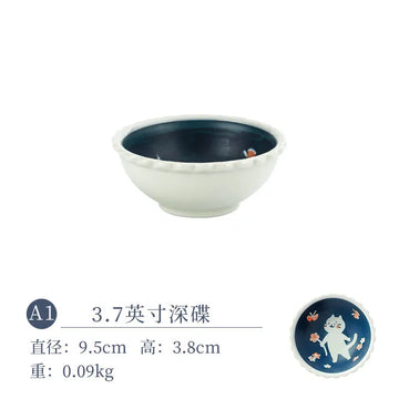 Hand-painted Japanese style cat ceramic plate