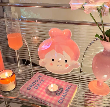 Whimsical Ceramic Plates – Cute Face Design | Perfect for Snacks & Decor - Pink