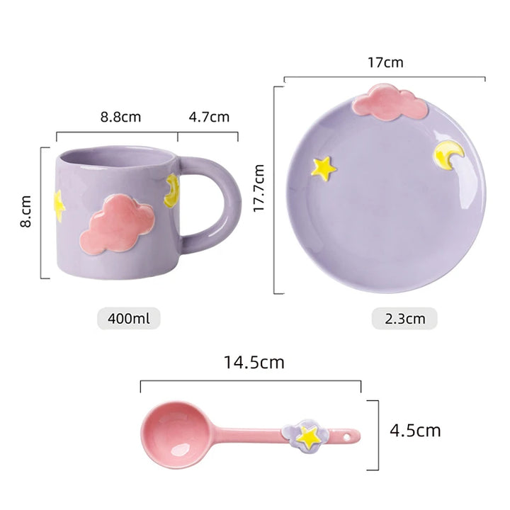 Modern Ceramic Plate with 400ml Coffee Mug and Spoon