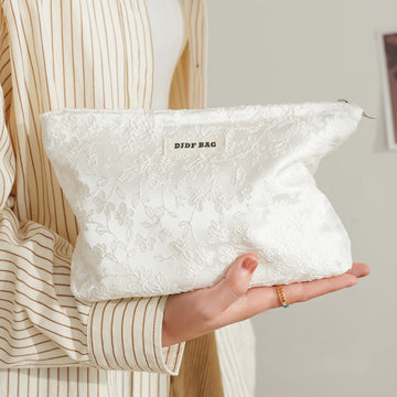 Women’s Makeup Bag - White embroidery