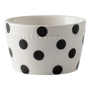 Close-up of vibrant polka dot bowl