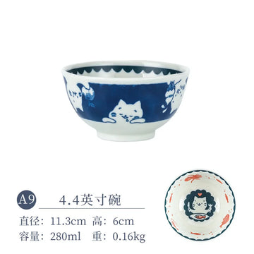 Hand-painted Japanese style cat ceramic plate