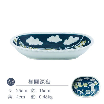 Hand-painted Japanese style cat ceramic plate