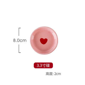 Romantic Pink Heart Ceramic Bowl and Plate - Dishes-8x2cm-1Pc