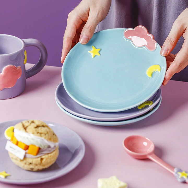 Ceramic Dessert Plate With 400ml Coffee Mug Spoon Set