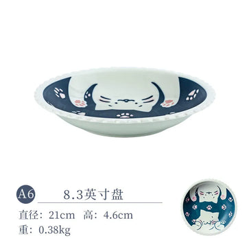 Hand-painted Japanese style cat ceramic plate