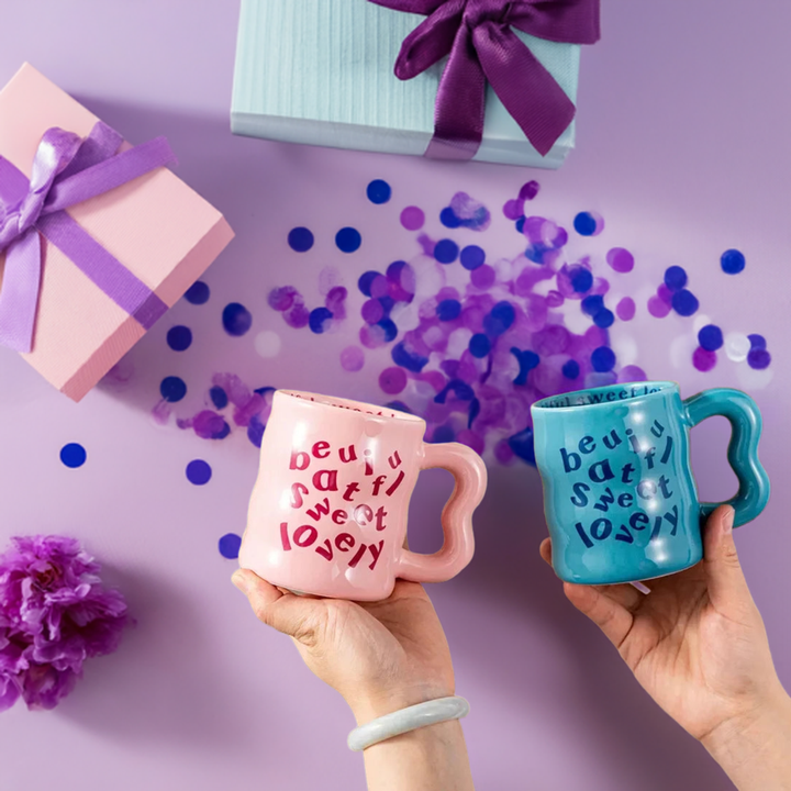 Aesthetic Wavy Ceramic Mugs – Colorful & Quirky Drinkware