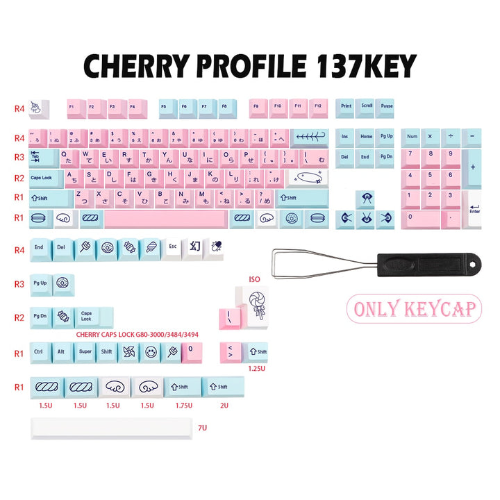 gmk-key acid house keycap cherry profile for mx switch gk61 64 108 6.25u/7u space bar sweet girl dye sublimation anime japan key us jp font 137key