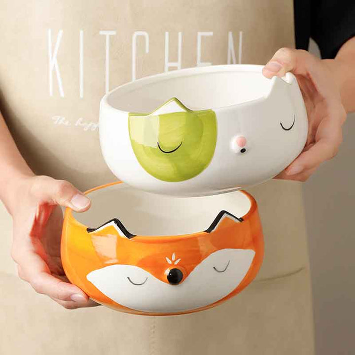 Ceramic Fox Cat Dog Bowls | Cute Animal Bowl | Children Tableware - Home decor