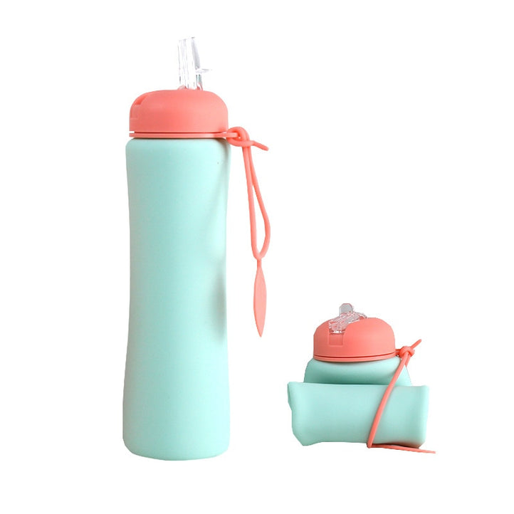 foldable silicone water bottle 600ml / green