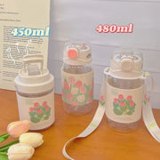 Kawaii Water Bottle With Straw and strap | 480ml water bottle |BPA-free water bottle - Water bottle