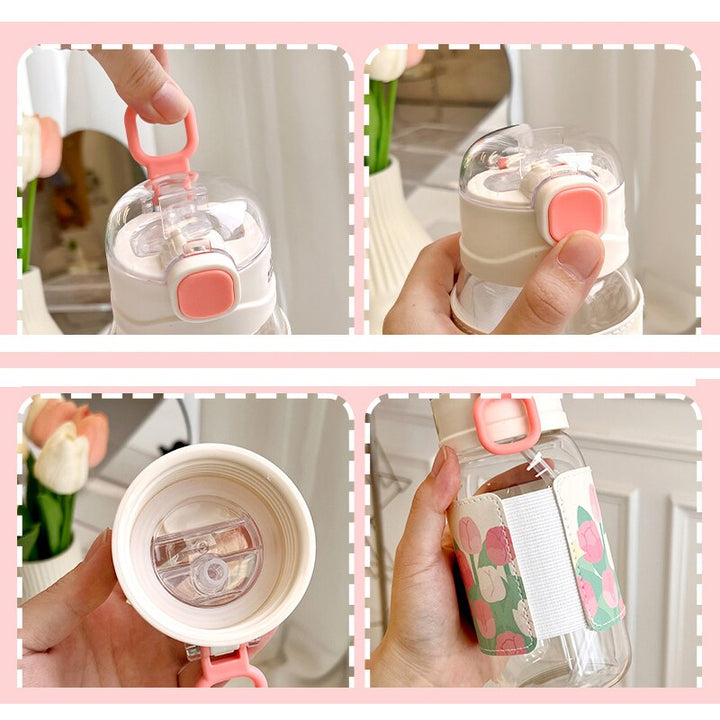 Kawaii Water Bottle With Straw and strap | 480ml water bottle |BPA-free water bottle - Water bottle