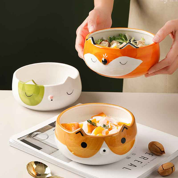 Ceramic Fox Cat Dog Bowls | Cute Animal Bowl | Children Tableware - Home decor