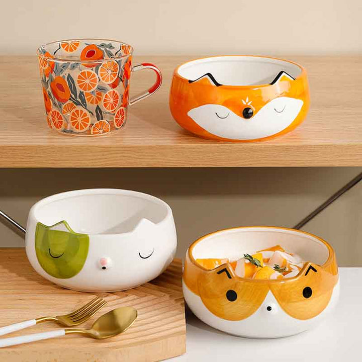 Ceramic Fox Cat Dog Bowls | Cute Animal Bowl | Children Tableware - Home decor