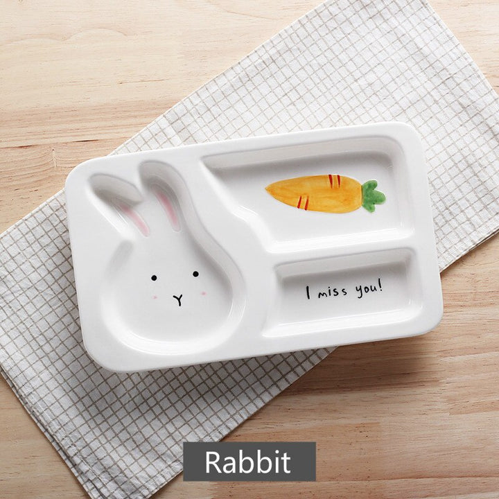 Children’s Cute animal Mea plate | cartoon ceramic dinner plate | rabbit plate | elephant plate | Giraffe Plate - Rabbit