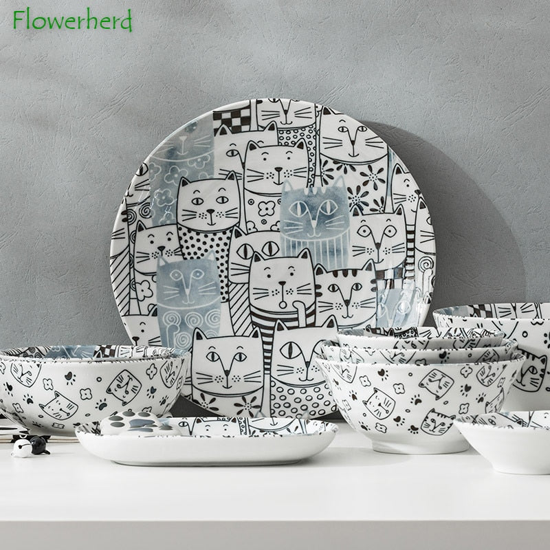 Japanese Ceramic Tableware Cartoon Cat Ceramic Plate – Planter&Co