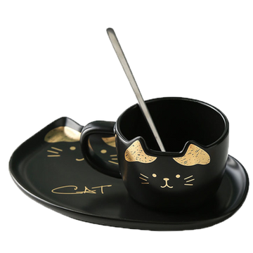 cute cat ceramics coffee mug set new black