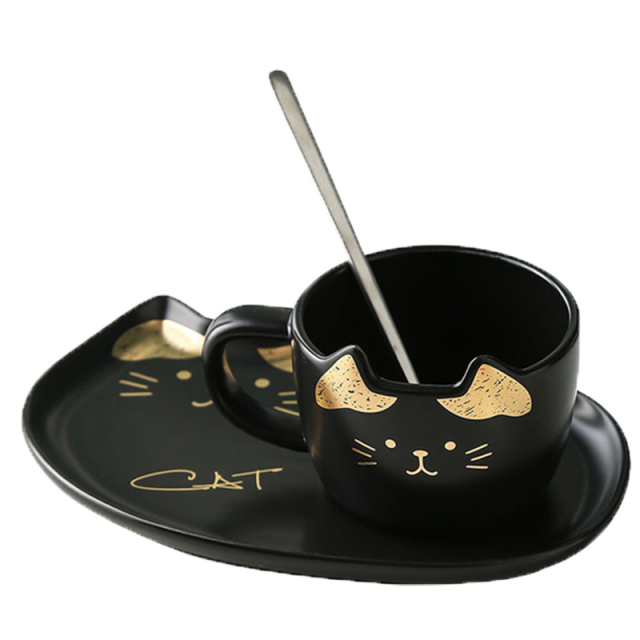 cute cat ceramics coffee mug set new black