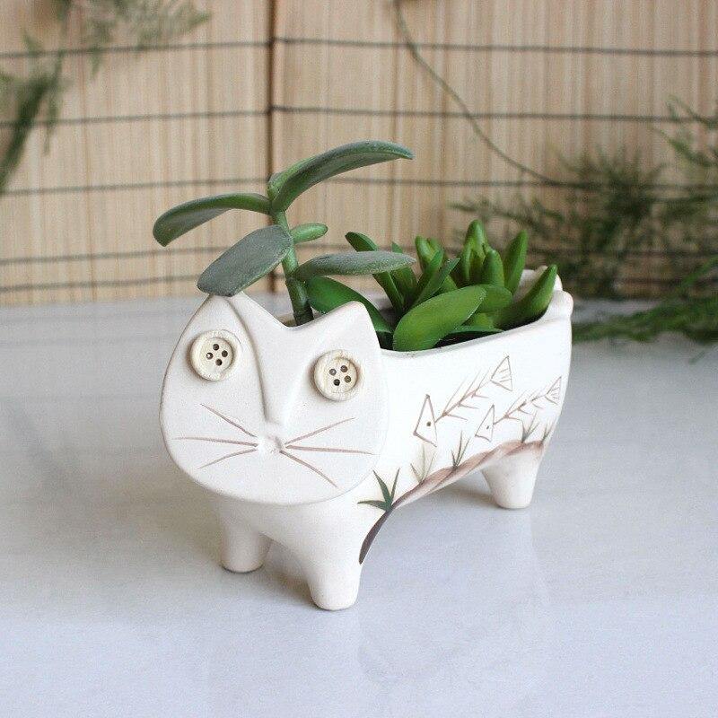 White cat succulent planter | Ceramic animal planter