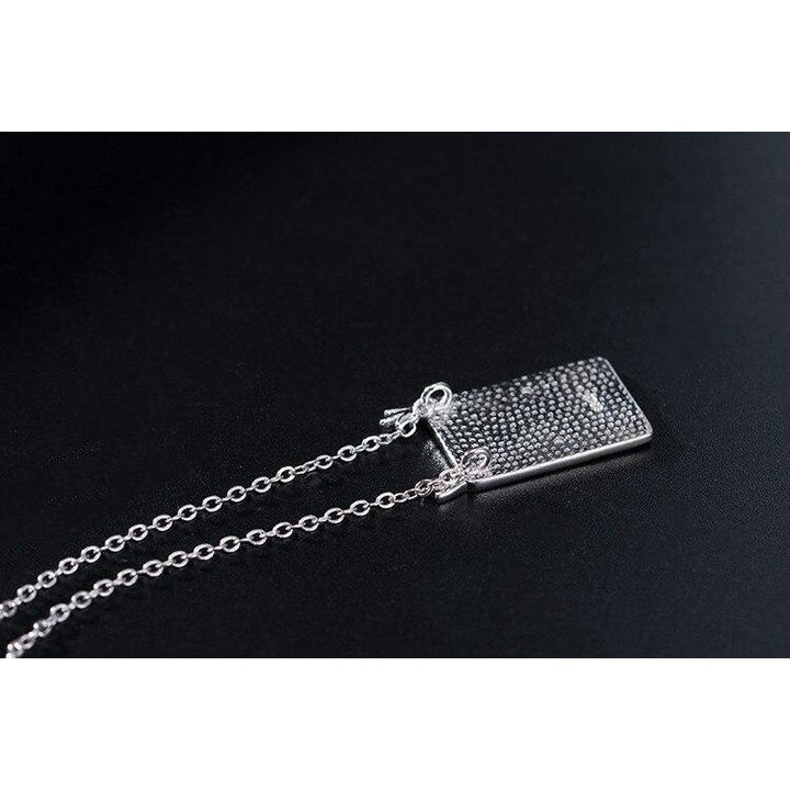 925 sterling silver square enamel owl necklace