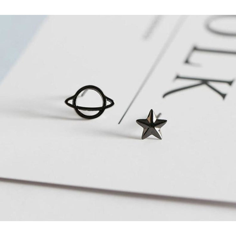mismatched planet stud earrings