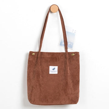 foldable corduroy shopping bag light brown