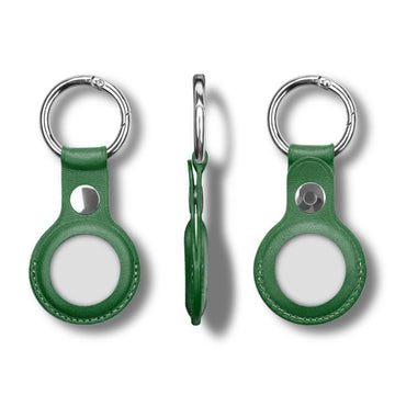 leather airtag keychain luggage tag dark green