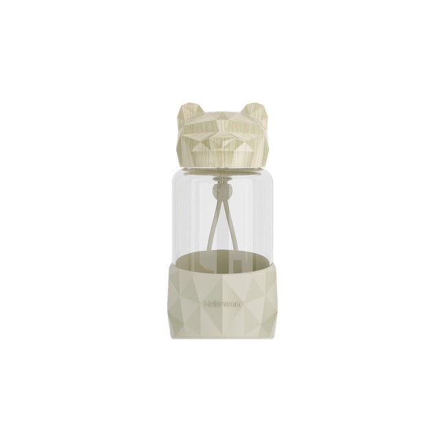 kawaii bear-shaped glass water bottle 340ml / beige