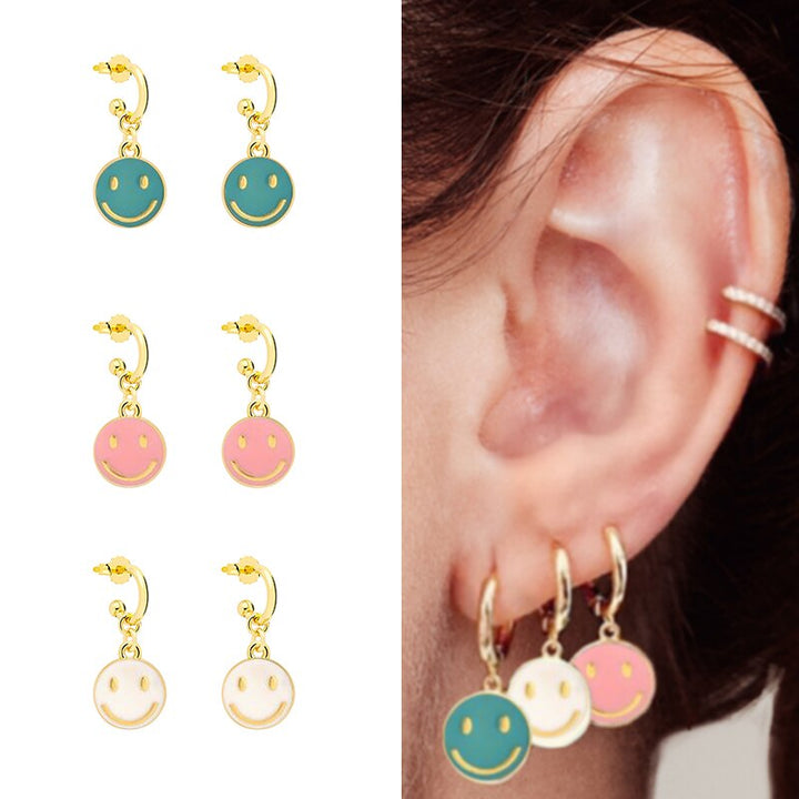 smiling face hoop earrings