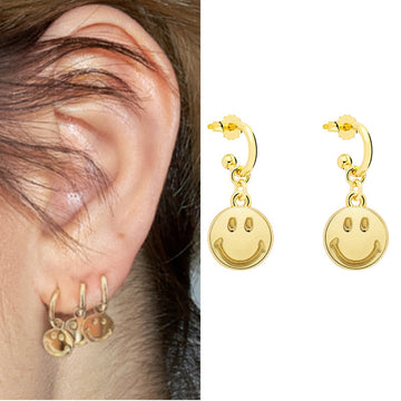 smiling face hoop earrings