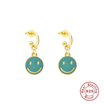smiling face hoop earrings green