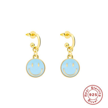 smiling face hoop earrings blue smiley