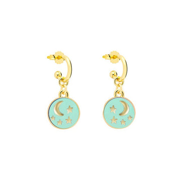 smiling face hoop earrings green moon