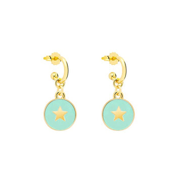 smiling face hoop earrings green stars